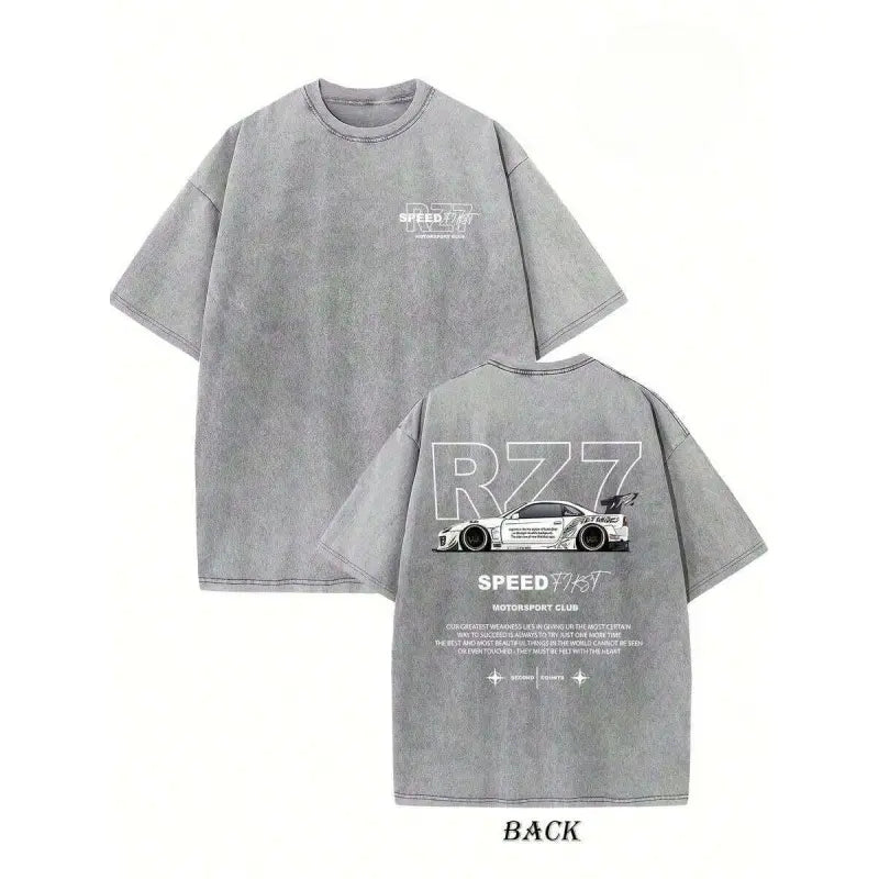 Summer TopsRetro Vintage Creative Pattern "" Washed T-Shirt Double-Sided Printed T-Shirt Heavy 220g Pure Cotton Falling Shoulder T-Shirt Retro Street
