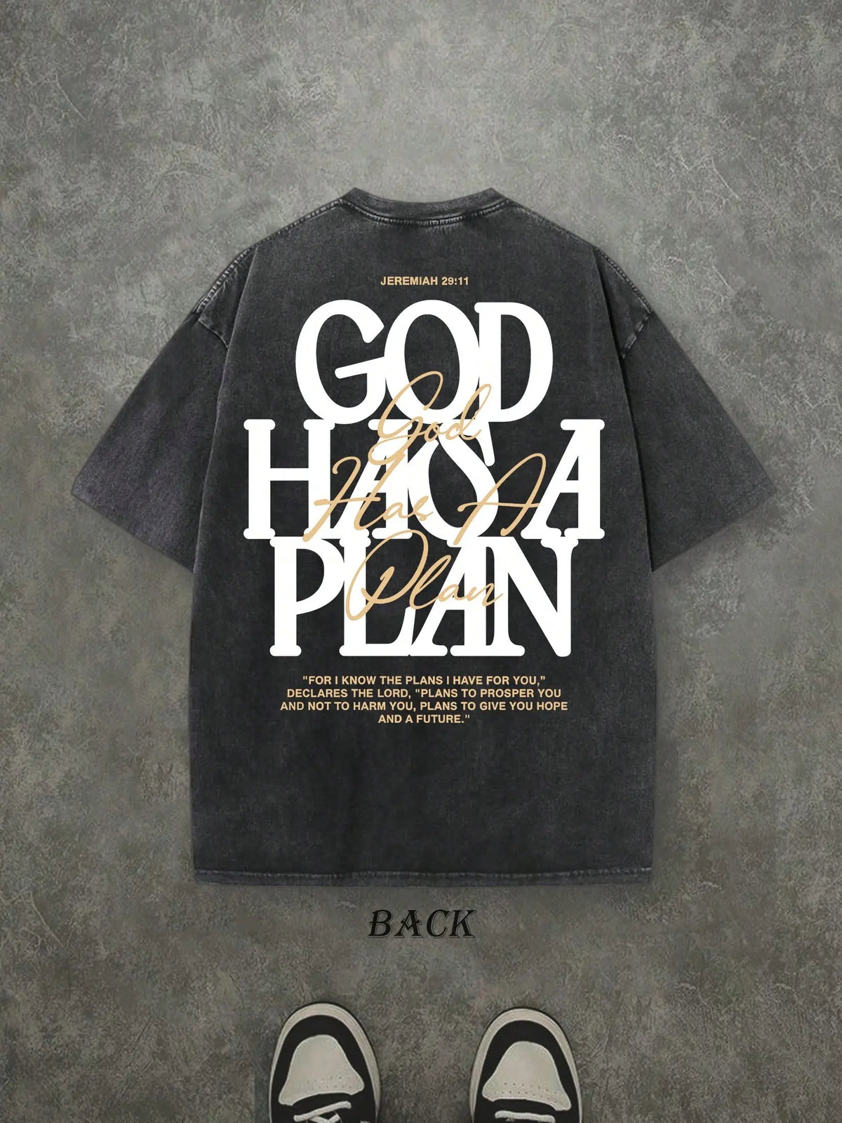 Vintage Washed "God Has a Plan" Double-Sided Print Tee | 230gsm Heavyweight Christian Streetwear, Unisex Wide-Shoulder Fit, High-Quality Cotton Casual Top for Men & Women