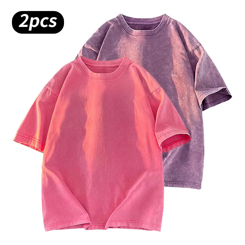 Washed Five-point Sleeve Pure Cotton Retro Crew Neck T-Shirt, Men's Summer Tee for Daily Wear, Running & Sports