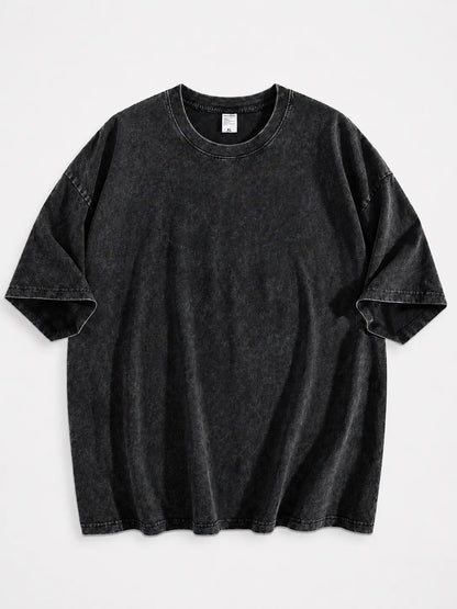 Men's Oversized Washed T-Shirt,Vintage Washed Crew Neck Tee,Loose Fit Drop Shoulder StreetwearBasic Top wash cotton retro Casual Sleeves Fabric Plain Gym Menswear