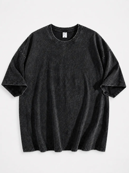 Men's Oversized Washed T-Shirt,Vintage Washed Crew Neck Tee,Loose Fit Drop Shoulder StreetwearBasic Top wash cotton retro Casual Sleeves Fabric Plain Gym Menswear