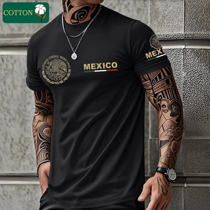 Men’s heavyweight summer loose-fit cotton short-sleeve T-shirt with Mexican-themed print. Trendy, fashionable casual athletic top for men—perfect for summer outfits; a great gift for a boyfriend or brother; suitable for streetwear, commuting, outdoor acti