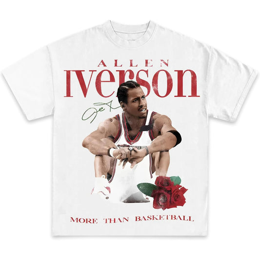 Allen Iverson More Than Basketball Casual Graphic Print Short Sleeve Crew Neck T-Shirt made Vintage God's Plan Retro Heart Hands USA Mexico Flag Unisex boxy fit shirt