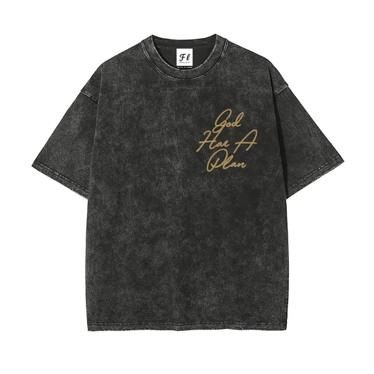 Men's Retro 260g 100% Natural Cotton Fluffy Aesthetic Casual Oversized Short-Sleeve T-Shirt - Vintage Washed, Breathable Menswear Outdoor Top with Christian "God Has A Plan" Bible Verse DTG Print,summerwins,father'sdaygifts