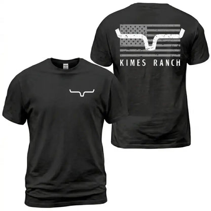 Unisex Western Graphic T-Shirt with American Flag Bull Horn Print, Breathable Cotton Cowboy Style Top, Distressed USA Back and Short Sleeve Design