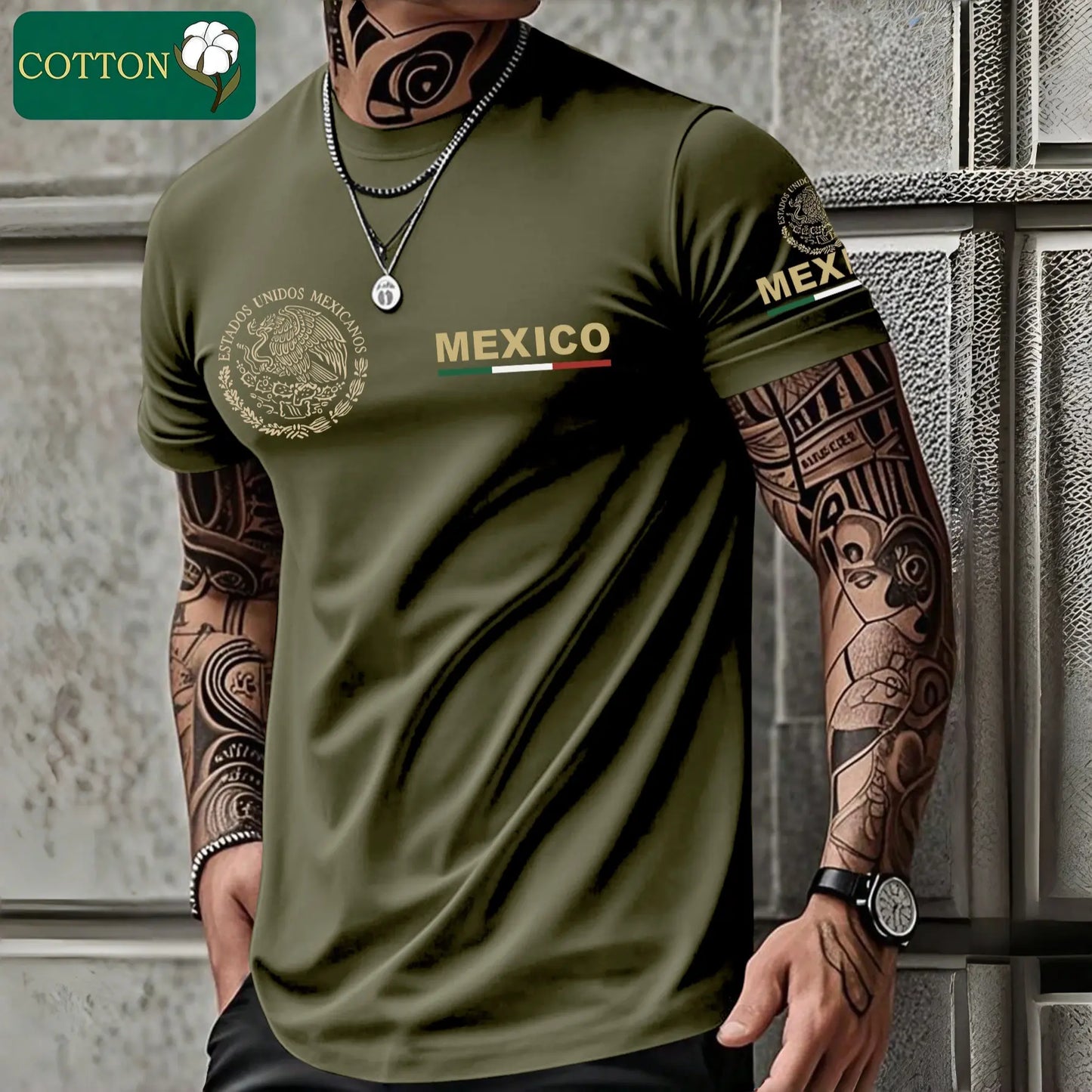Men’s heavyweight summer loose-fit cotton short-sleeve T-shirt with Mexican-themed print. Trendy, fashionable casual athletic top for men—perfect for summer outfits; a great gift for a boyfriend or brother; suitable for streetwear, commuting, outdoor acti