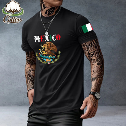 Men’s heavyweight summer loose-fit cotton short-sleeve T-shirt with Mexican-themed print. Trendy, fashionable casual athletic top for men—perfect for summer outfits; a great gift for a boyfriend or brother; suitable for streetwear, commuting, outdoor acti