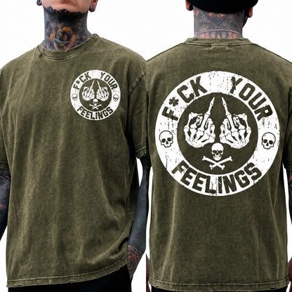 Men's "F*ck Your Feelings" Skull Graphic T-Shirt, Short-Sleeve Round Neck Loose Menswear, Bold Statement Limited Edition Fashion Streetwear Casual Angel Tee tiktokshopspringglowup,summervibes