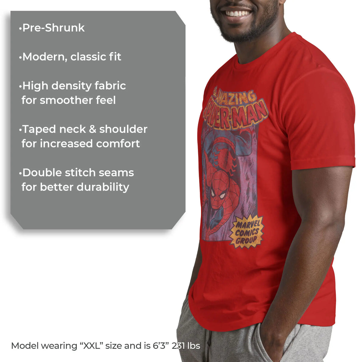 Marvel Men's Short-Sleeve Spider-Man Distressed Amazing Spider Men's Graphic Tees, Menswear T-Shirt
