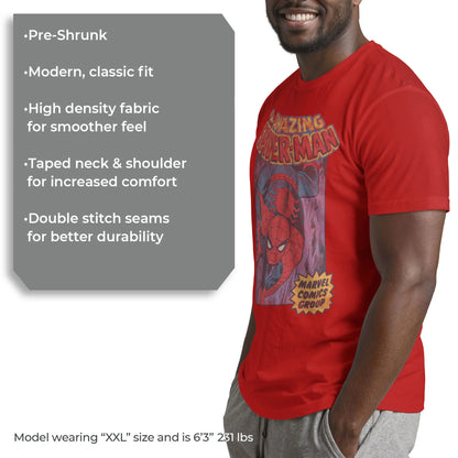 Marvel Men's Short-Sleeve Spider-Man Distressed Amazing Spider Men's Graphic Tees, Menswear T-Shirt