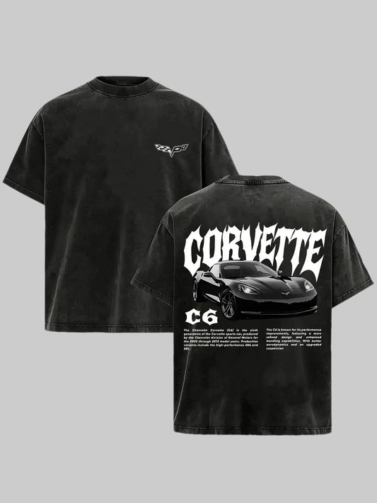 Vintage Washed Corvette C6 Graphic T-Shirt,  Washed Racing Car Tee, Classic Sports Car Merch for Men & Boys, Trendy Retro Unisex Top good funny trendy t-shirts，graphic streetwear t-shirt symbol t-shirt invincible shirt humor shirt