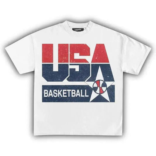 Unisex USA Basketball Vintage T-Shirt Retro Graphic Tee 100% Cotton Crewneck Short Sleeve Casual Summer Top Lightweight Breathable Streetwear for Men Women Daily Wear Sporty Aesthetic Apparel