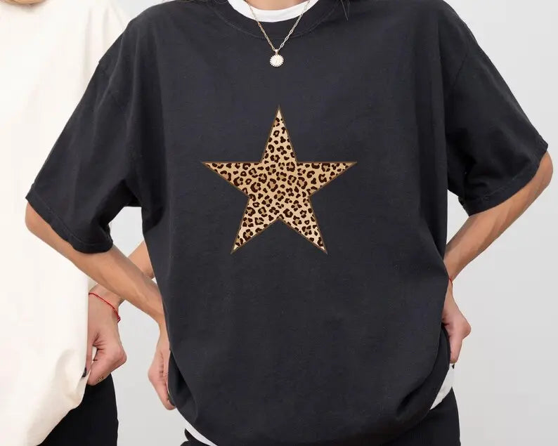 Comfort Colors  Leopard Print Star shirt Cheetah Print Star Shirtc Tee clothing