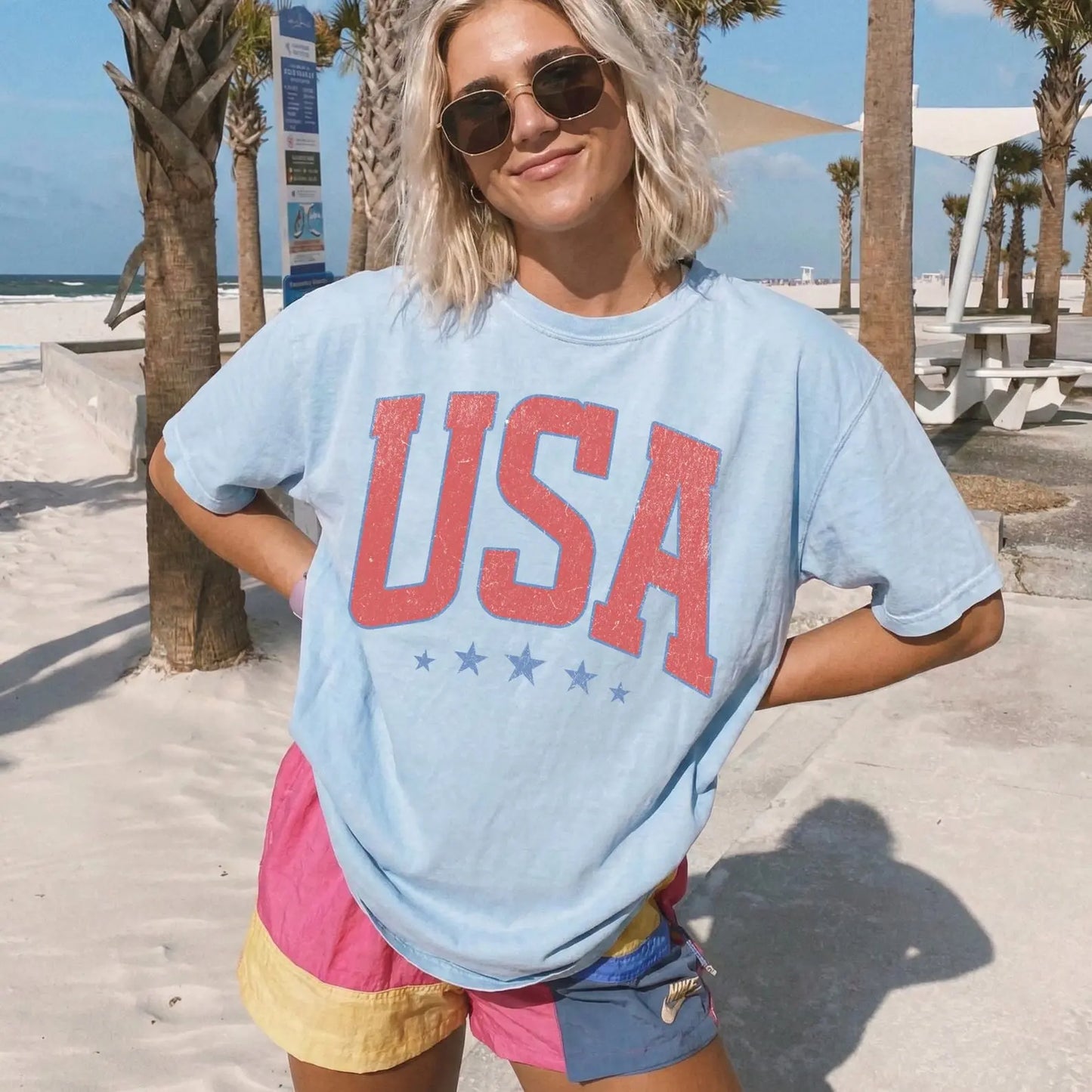 Comfort Colors Retro America 4th Of July Shirt Preppy Fourth of July Tshirt Trendy Oversized USA Tee Aesthetic Patriotic Shirt