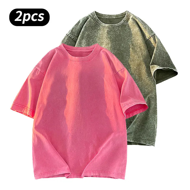 Washed Five-point Sleeve Pure Cotton Retro Crew Neck T-Shirt, Men's Summer Tee for Daily Wear, Running & Sports