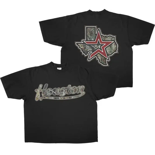 [    100% Cotton]Houston Texas Camo Graphic Tee,Camo Star Texas Edition Vintage Shirt, Houston Camo Vintage T-Shirt Menswear Crewneck Shortsleeve Casual-DK.X