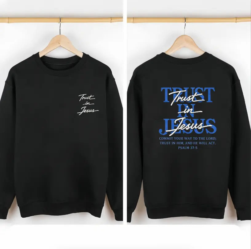 Christian Oversized Tee, "Trust in Jesus" Psalm 37:5 Bible Verse Design, Faith-Based Gift for Men & Women