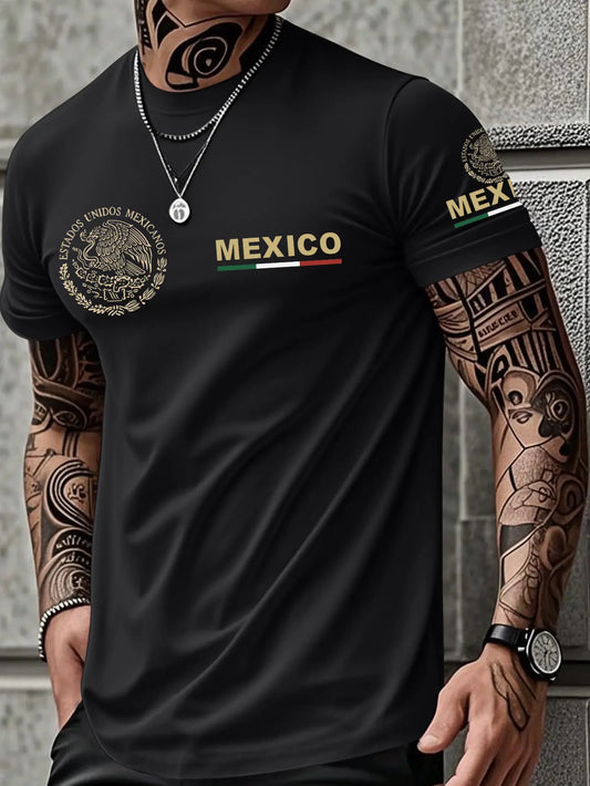 Men’s heavyweight summer loose-fit cotton short-sleeve T-shirt with Mexican-themed print. Trendy, fashionable casual athletic top for men—perfect for summer outfits; a great gift for a boyfriend or brother; suitable for streetwear, commuting, outdoor acti